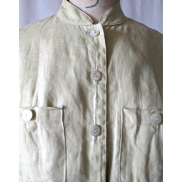 Current Women Long Tunic Oriental Green 100% Linen Button Down Size 8 - Picture 6 of 12